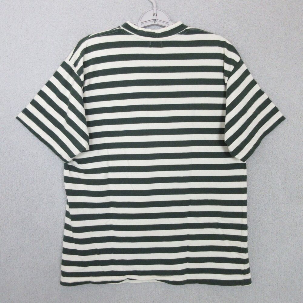 VTG Guess Jeans T-Shirt Mens M Green White Stripe Embroidered Logo Crew Neck - Picture 5 of 7